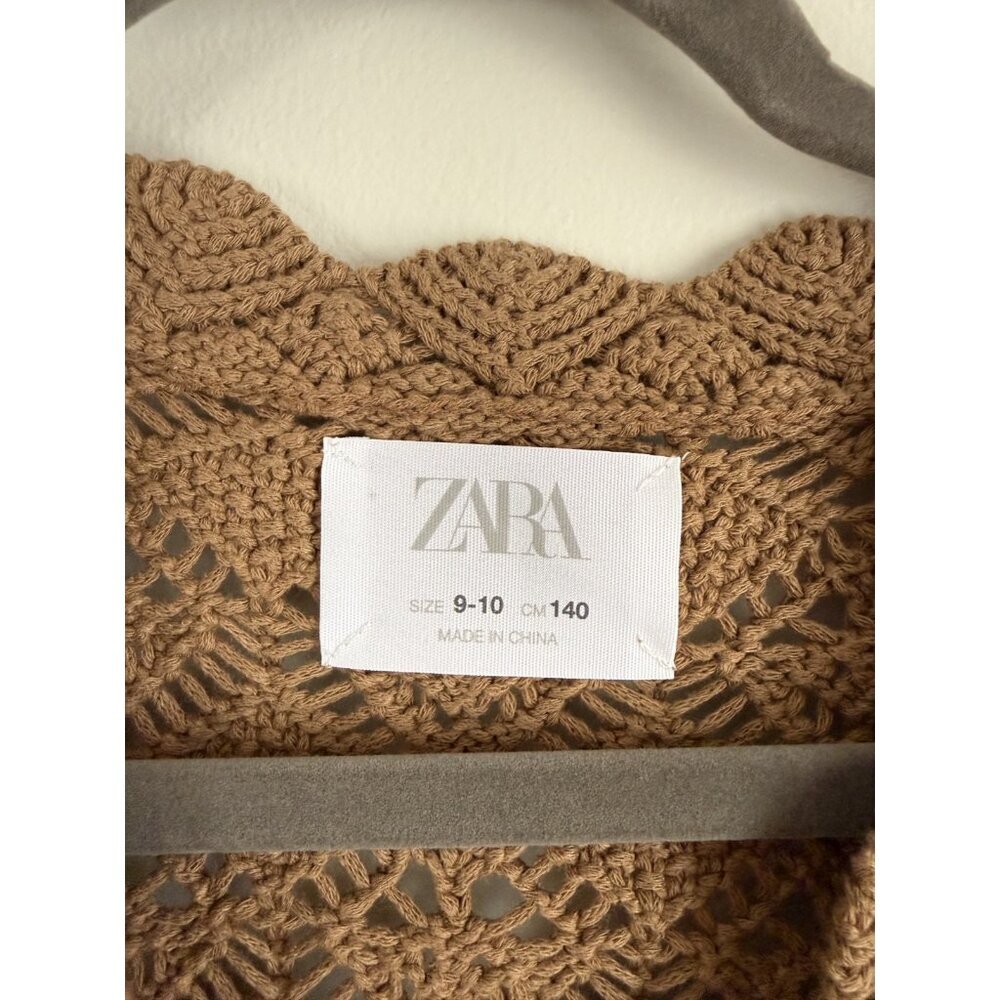 Zara Kids Crochet Open Knit Button Down Sleeveless Cardigan Brown Cottage 9/10 - Picture 6 of 7